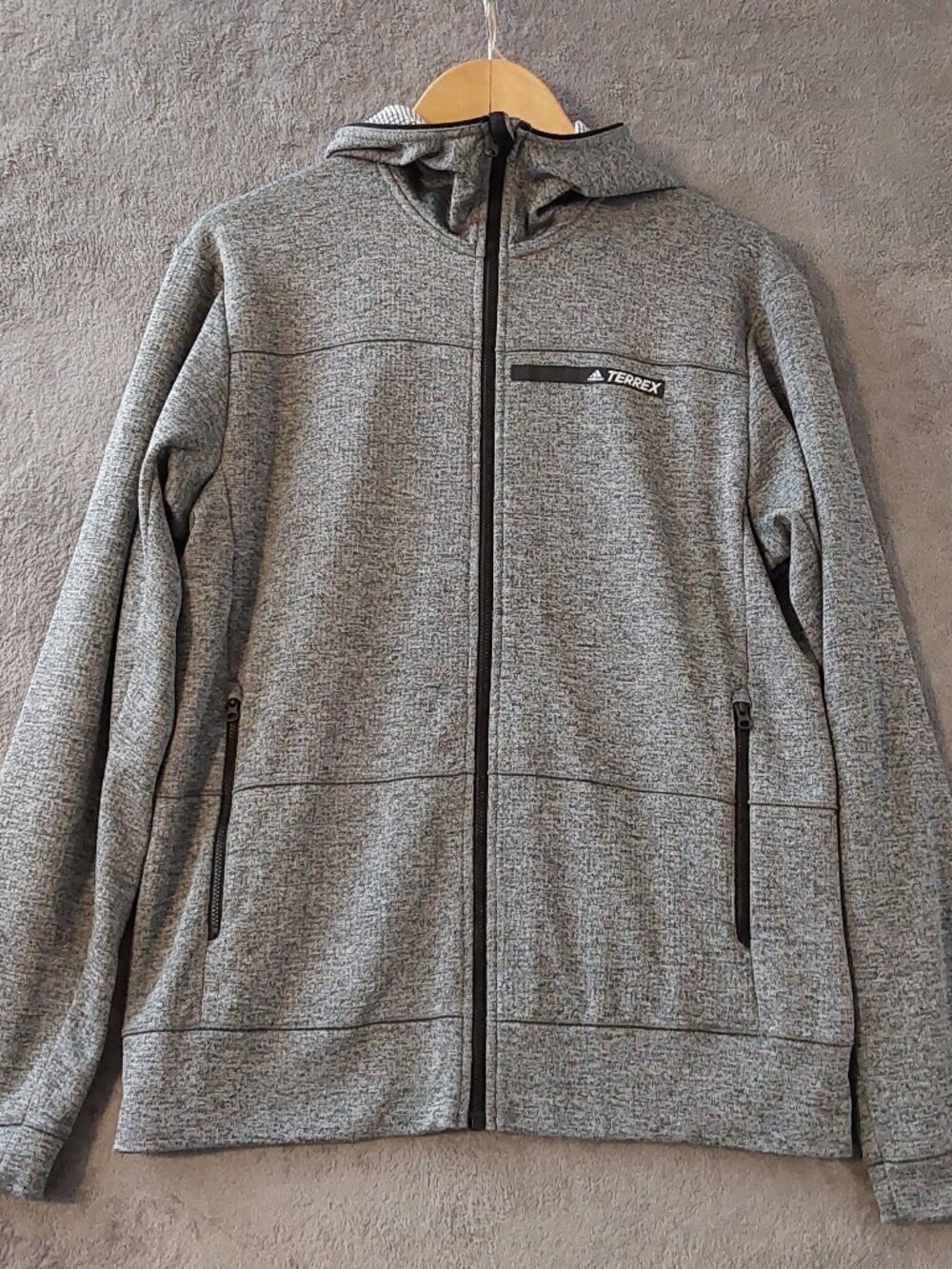 Adidas Terrex Gray Full Zip Hooded Jacket Mens Medium M 40/42 Outdoor